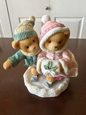Cherished Teddies Brown & Teal Winter Figurine Couple